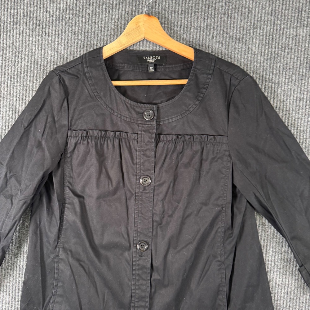 Talbots Petites Womens 10P‎ Black Jacket 3/4 Sleeve Button Front Career Blazer